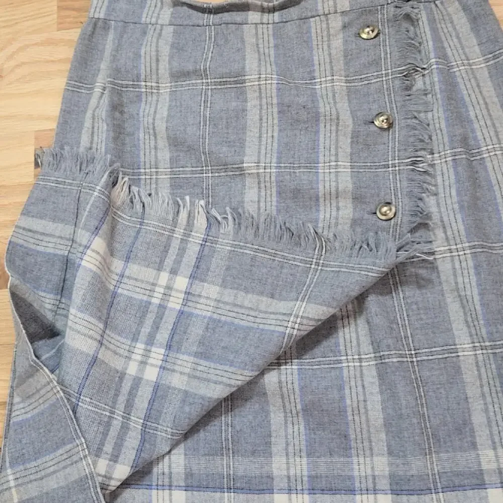 Vintage Handmade Wool Plaid Wrap Skirt Women’s Size 12 Fringe Midi Flaw